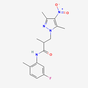 molecular formula C16H19FN4O3 B4360590 3-(3,5-dimethyl-4-nitro-1H-pyrazol-1-yl)-N-(5-fluoro-2-methylphenyl)-2-methylpropanamide 