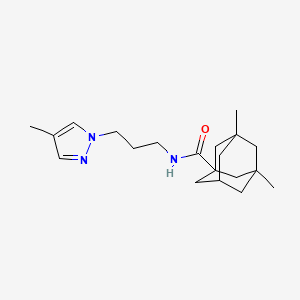 molecular formula C20H31N3O B4360885 3,5-dimethyl-N-[3-(4-methyl-1H-pyrazol-1-yl)propyl]-1-adamantanecarboxamide 