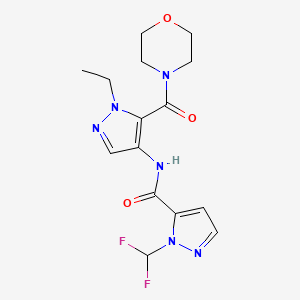 molecular formula C15H18F2N6O3 B4361046 1-(DIFLUOROMETHYL)-N-[1-ETHYL-5-(MORPHOLINOCARBONYL)-1H-PYRAZOL-4-YL]-1H-PYRAZOLE-5-CARBOXAMIDE 