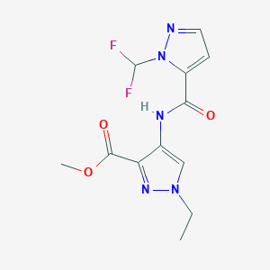 molecular formula C12H13F2N5O3 B4361067 methyl 4-({[1-(difluoromethyl)-1H-pyrazol-5-yl]carbonyl}amino)-1-ethyl-1H-pyrazole-3-carboxylate 