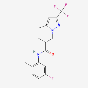 molecular formula C16H17F4N3O B4361125 N-(5-fluoro-2-methylphenyl)-2-methyl-3-[5-methyl-3-(trifluoromethyl)-1H-pyrazol-1-yl]propanamide 