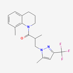 molecular formula C19H22F3N3O B4361128 2-METHYL-1-[8-METHYL-3,4-DIHYDRO-1(2H)-QUINOLINYL]-3-[5-METHYL-3-(TRIFLUOROMETHYL)-1H-PYRAZOL-1-YL]-1-PROPANONE 