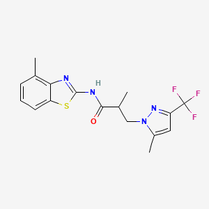 molecular formula C17H17F3N4OS B4361133 2-methyl-N-(4-methyl-1,3-benzothiazol-2-yl)-3-[5-methyl-3-(trifluoromethyl)-1H-pyrazol-1-yl]propanamide 