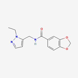 molecular formula C14H15N3O3 B4361224 N-[(1-ethyl-1H-pyrazol-5-yl)methyl]-1,3-benzodioxole-5-carboxamide 