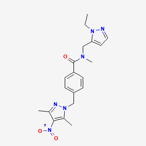 molecular formula C20H24N6O3 B4361425 4-[(3,5-dimethyl-4-nitro-1H-pyrazol-1-yl)methyl]-N-[(1-ethyl-1H-pyrazol-5-yl)methyl]-N-methylbenzamide 