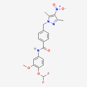 molecular formula C21H20F2N4O5 B4361439 N-[4-(difluoromethoxy)-3-methoxyphenyl]-4-[(3,5-dimethyl-4-nitro-1H-pyrazol-1-yl)methyl]benzamide 