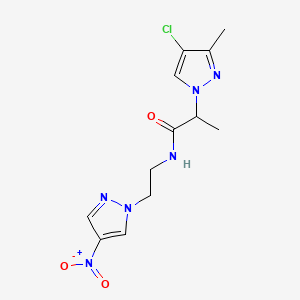 molecular formula C12H15ClN6O3 B4361590 2-(4-chloro-3-methyl-1H-pyrazol-1-yl)-N-[2-(4-nitro-1H-pyrazol-1-yl)ethyl]propanamide 