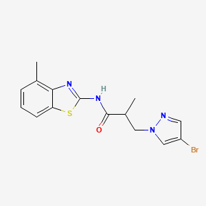 molecular formula C15H15BrN4OS B4361769 3-(4-bromo-1H-pyrazol-1-yl)-2-methyl-N-(4-methyl-1,3-benzothiazol-2-yl)propanamide 