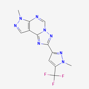 molecular formula C12H9F3N8 B4361802 7-methyl-2-[1-methyl-5-(trifluoromethyl)-1H-pyrazol-3-yl]-7H-pyrazolo[4,3-e][1,2,4]triazolo[1,5-c]pyrimidine 