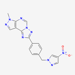 molecular formula C17H13N9O2 B4361900 7-methyl-2-{4-[(4-nitro-1H-pyrazol-1-yl)methyl]phenyl}-7H-pyrazolo[4,3-e][1,2,4]triazolo[1,5-c]pyrimidine 