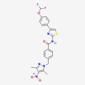 molecular formula C23H19F2N5O4S B4361906 N-{4-[4-(difluoromethoxy)phenyl]-1,3-thiazol-2-yl}-4-[(3,5-dimethyl-4-nitro-1H-pyrazol-1-yl)methyl]benzamide 