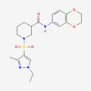 molecular formula C20H26N4O5S B4362069 N-(2,3-dihydro-1,4-benzodioxin-6-yl)-1-[(1-ethyl-3-methyl-1H-pyrazol-4-yl)sulfonyl]-3-piperidinecarboxamide 