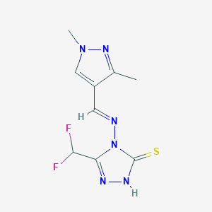 molecular formula C9H10F2N6S B4362164 5-(difluoromethyl)-4-{[(1,3-dimethyl-1H-pyrazol-4-yl)methylene]amino}-4H-1,2,4-triazole-3-thiol 