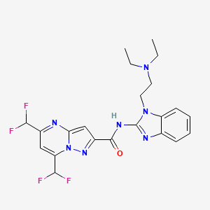 molecular formula C22H23F4N7O B4362214 N-{1-[2-(DIETHYLAMINO)ETHYL]-1H-1,3-BENZIMIDAZOL-2-YL}-5,7-BIS(DIFLUOROMETHYL)PYRAZOLO[1,5-A]PYRIMIDINE-2-CARBOXAMIDE 