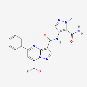 molecular formula C19H15F2N7O2 B4362248 N-[5-(aminocarbonyl)-1-methyl-1H-pyrazol-4-yl]-7-(difluoromethyl)-5-phenylpyrazolo[1,5-a]pyrimidine-3-carboxamide 