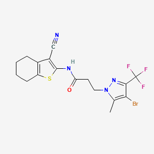 molecular formula C17H16BrF3N4OS B4362259 3-[4-bromo-5-methyl-3-(trifluoromethyl)-1H-pyrazol-1-yl]-N-(3-cyano-4,5,6,7-tetrahydro-1-benzothiophen-2-yl)propanamide 