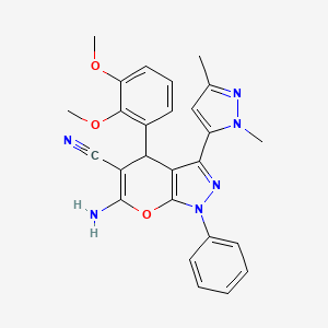 molecular formula C26H24N6O3 B4362298 6-AMINO-4-(2,3-DIMETHOXYPHENYL)-3-(1,3-DIMETHYL-1H-PYRAZOL-5-YL)-1-PHENYL-1,4-DIHYDROPYRANO[2,3-C]PYRAZOL-5-YL CYANIDE 