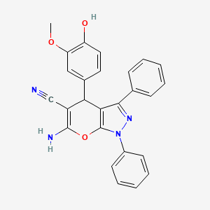 6-AMINO-4-(4-HYDROXY-3-METHOXYPHENYL)-1,3-DIPHENYL-1,4-DIHYDROPYRANO[2,3-C]PYRAZOL-5-YL CYANIDE