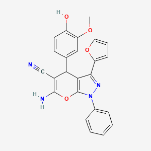 molecular formula C24H18N4O4 B4362309 6-amino-3-(2-furyl)-4-(4-hydroxy-3-methoxyphenyl)-1-phenyl-1,4-dihydropyrano[2,3-c]pyrazole-5-carbonitrile 