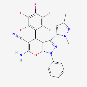 molecular formula C24H15F5N6O B4362330 6-AMINO-3-(1,3-DIMETHYL-1H-PYRAZOL-5-YL)-4-(2,3,4,5,6-PENTAFLUOROPHENYL)-1-PHENYL-1,4-DIHYDROPYRANO[2,3-C]PYRAZOL-5-YL CYANIDE 