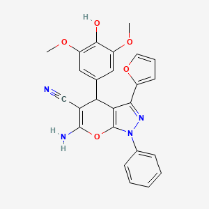 molecular formula C25H20N4O5 B4362373 6-AMINO-3-(2-FURYL)-4-(4-HYDROXY-3,5-DIMETHOXYPHENYL)-1-PHENYL-1,4-DIHYDROPYRANO[2,3-C]PYRAZOL-5-YL CYANIDE 