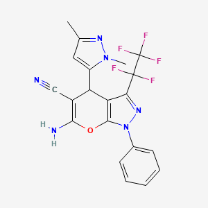 molecular formula C20H15F5N6O B4362393 6-amino-4-(1,3-dimethyl-1H-pyrazol-5-yl)-3-(pentafluoroethyl)-1-phenyl-1,4-dihydropyrano[2,3-c]pyrazole-5-carbonitrile 