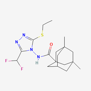 molecular formula C18H26F2N4OS B4362404 N-[3-(DIFLUOROMETHYL)-5-(ETHYLSULFANYL)-4H-1,2,4-TRIAZOL-4-YL]-3,5-DIMETHYL-1-ADAMANTANECARBOXAMIDE 