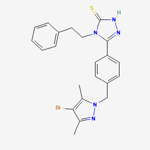 molecular formula C22H22BrN5S B4362528 5-{4-[(4-BROMO-3,5-DIMETHYL-1H-PYRAZOL-1-YL)METHYL]PHENYL}-4-PHENETHYL-4H-1,2,4-TRIAZOL-3-YLHYDROSULFIDE 