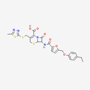 molecular formula C25H24N4O6S3 B4362716 7-[({5-[(4-ETHYLPHENOXY)METHYL]-2-FURYL}CARBONYL)AMINO]-3-{[(5-METHYL-1,3,4-THIADIAZOL-2-YL)SULFANYL]METHYL}-8-OXO-5-THIA-1-AZABICYCLO[4.2.0]OCT-2-ENE-2-CARBOXYLIC ACID 