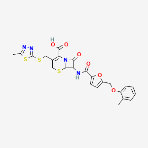 7-[({5-[(2-METHYLPHENOXY)METHYL]-2-FURYL}CARBONYL)AMINO]-3-{[(5-METHYL-1,3,4-THIADIAZOL-2-YL)SULFANYL]METHYL}-8-OXO-5-THIA-1-AZABICYCLO[4.2.0]OCT-2-ENE-2-CARBOXYLIC ACID