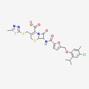 7-[({5-[(4-CHLORO-2-ISOPROPYL-5-METHYLPHENOXY)METHYL]-2-FURYL}CARBONYL)AMINO]-3-{[(5-METHYL-1,3,4-THIADIAZOL-2-YL)SULFANYL]METHYL}-8-OXO-5-THIA-1-AZABICYCLO[4.2.0]OCT-2-ENE-2-CARBOXYLIC ACID