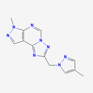 molecular formula C12H12N8 B4362833 7-methyl-2-[(4-methyl-1H-pyrazol-1-yl)methyl]-7H-pyrazolo[4,3-e][1,2,4]triazolo[1,5-c]pyrimidine 