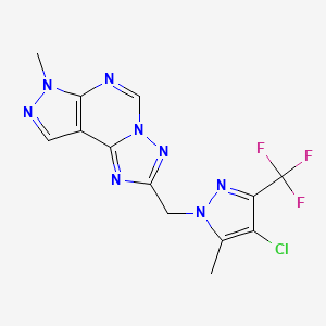 molecular formula C13H10ClF3N8 B4362874 2-{[4-chloro-5-methyl-3-(trifluoromethyl)-1H-pyrazol-1-yl]methyl}-7-methyl-7H-pyrazolo[4,3-e][1,2,4]triazolo[1,5-c]pyrimidine 