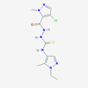 molecular formula C12H16ClN7OS B4362904 2-[(4-CHLORO-1-METHYL-1H-PYRAZOL-5-YL)CARBONYL]-N-(1-ETHYL-5-METHYL-1H-PYRAZOL-4-YL)-1-HYDRAZINECARBOTHIOAMIDE 