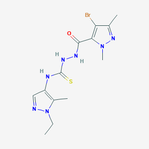 molecular formula C13H18BrN7OS B4362914 2-[(4-BROMO-1,3-DIMETHYL-1H-PYRAZOL-5-YL)CARBONYL]-N-(1-ETHYL-5-METHYL-1H-PYRAZOL-4-YL)-1-HYDRAZINECARBOTHIOAMIDE 