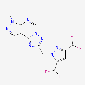 molecular formula C13H10F4N8 B4362974 2-{[3,5-bis(difluoromethyl)-1H-pyrazol-1-yl]methyl}-7-methyl-7H-pyrazolo[4,3-e][1,2,4]triazolo[1,5-c]pyrimidine 