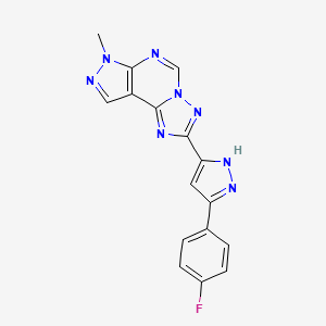 molecular formula C16H11FN8 B4363010 2-[5-(4-fluorophenyl)-1H-pyrazol-3-yl]-7-methyl-7H-pyrazolo[4,3-e][1,2,4]triazolo[1,5-c]pyrimidine 