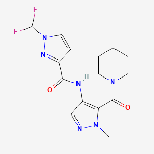 molecular formula C15H18F2N6O2 B4363088 1-(DIFLUOROMETHYL)-N-[1-METHYL-5-(PIPERIDINOCARBONYL)-1H-PYRAZOL-4-YL]-1H-PYRAZOLE-3-CARBOXAMIDE 