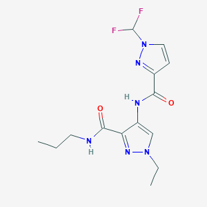 molecular formula C14H18F2N6O2 B4363095 4-({[1-(difluoromethyl)-1H-pyrazol-3-yl]carbonyl}amino)-1-ethyl-N-propyl-1H-pyrazole-3-carboxamide 