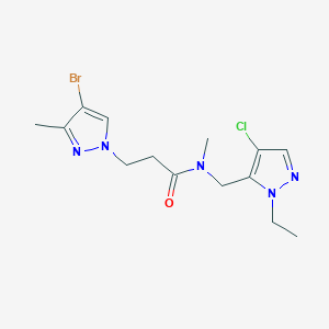 molecular formula C14H19BrClN5O B4363218 3-(4-bromo-3-methyl-1H-pyrazol-1-yl)-N-[(4-chloro-1-ethyl-1H-pyrazol-5-yl)methyl]-N-methylpropanamide 