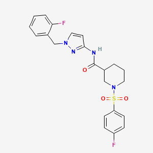 molecular formula C22H22F2N4O3S B4363275 N~3~-[1-(2-FLUOROBENZYL)-1H-PYRAZOL-3-YL]-1-[(4-FLUOROPHENYL)SULFONYL]-3-PIPERIDINECARBOXAMIDE 