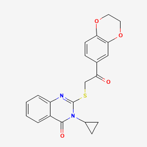 molecular formula C21H18N2O4S B4363329 3-CYCLOPROPYL-2-{[2-(2,3-DIHYDRO-1,4-BENZODIOXIN-6-YL)-2-OXOETHYL]SULFANYL}-4(3H)-QUINAZOLINONE 