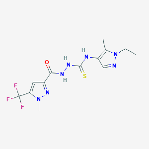 molecular formula C13H16F3N7OS B4363368 N-(1-ETHYL-5-METHYL-1H-PYRAZOL-4-YL)-2-{[1-METHYL-5-(TRIFLUOROMETHYL)-1H-PYRAZOL-3-YL]CARBONYL}-1-HYDRAZINECARBOTHIOAMIDE 