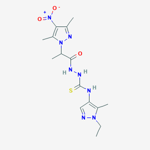 molecular formula C15H22N8O3S B4363377 2-[2-(3,5-DIMETHYL-4-NITRO-1H-PYRAZOL-1-YL)PROPANOYL]-N-(1-ETHYL-5-METHYL-1H-PYRAZOL-4-YL)-1-HYDRAZINECARBOTHIOAMIDE 