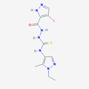 molecular formula C11H14IN7OS B4363378 N-(1-ETHYL-5-METHYL-1H-PYRAZOL-4-YL)-2-[(4-IODO-1H-PYRAZOL-3-YL)CARBONYL]-1-HYDRAZINECARBOTHIOAMIDE 