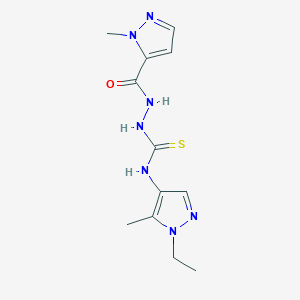 molecular formula C12H17N7OS B4363388 N-(1-ETHYL-5-METHYL-1H-PYRAZOL-4-YL)-2-[(1-METHYL-1H-PYRAZOL-5-YL)CARBONYL]-1-HYDRAZINECARBOTHIOAMIDE 