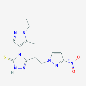 molecular formula C13H16N8O2S B4363425 4-(1-ETHYL-5-METHYL-1H-PYRAZOL-4-YL)-5-[2-(3-NITRO-1H-PYRAZOL-1-YL)ETHYL]-4H-1,2,4-TRIAZOL-3-YLHYDROSULFIDE 