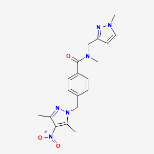 molecular formula C19H22N6O3 B4363501 4-[(3,5-dimethyl-4-nitro-1H-pyrazol-1-yl)methyl]-N-methyl-N-[(1-methyl-1H-pyrazol-3-yl)methyl]benzamide 