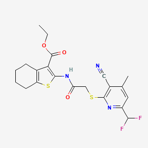 molecular formula C21H21F2N3O3S2 B4363561 ETHYL 2-[(2-{[3-CYANO-6-(DIFLUOROMETHYL)-4-METHYL-2-PYRIDYL]SULFANYL}ACETYL)AMINO]-4,5,6,7-TETRAHYDRO-1-BENZOTHIOPHENE-3-CARBOXYLATE 