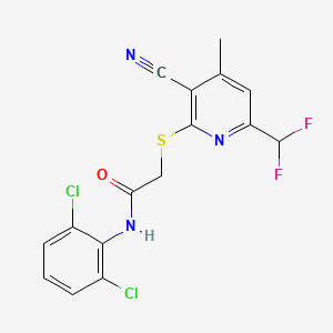 molecular formula C16H11Cl2F2N3OS B4363567 2-{[3-cyano-6-(difluoromethyl)-4-methyl-2-pyridinyl]thio}-N-(2,6-dichlorophenyl)acetamide 